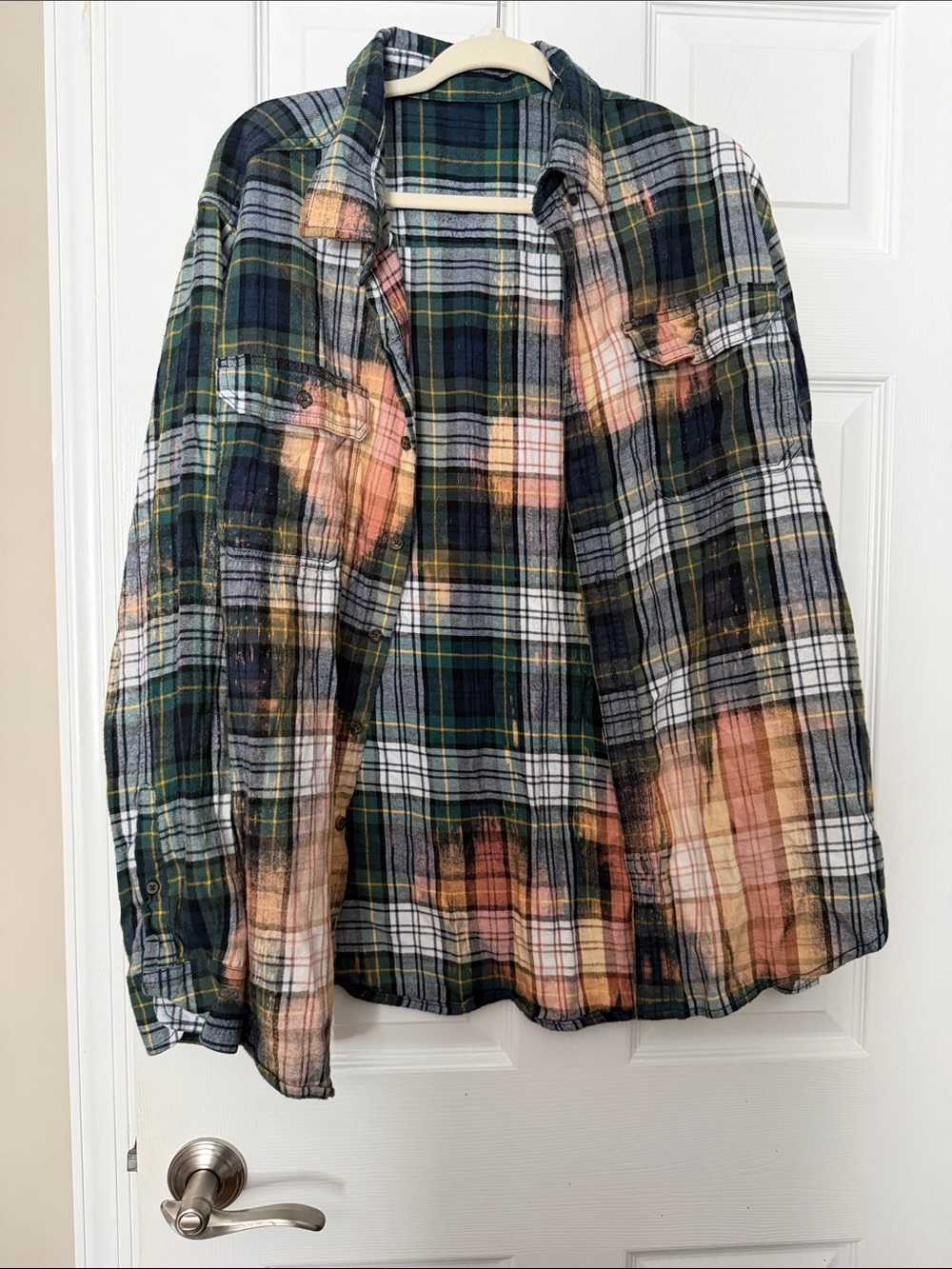 Plaid Flannel Skirt in Green and Peach - Unbranded